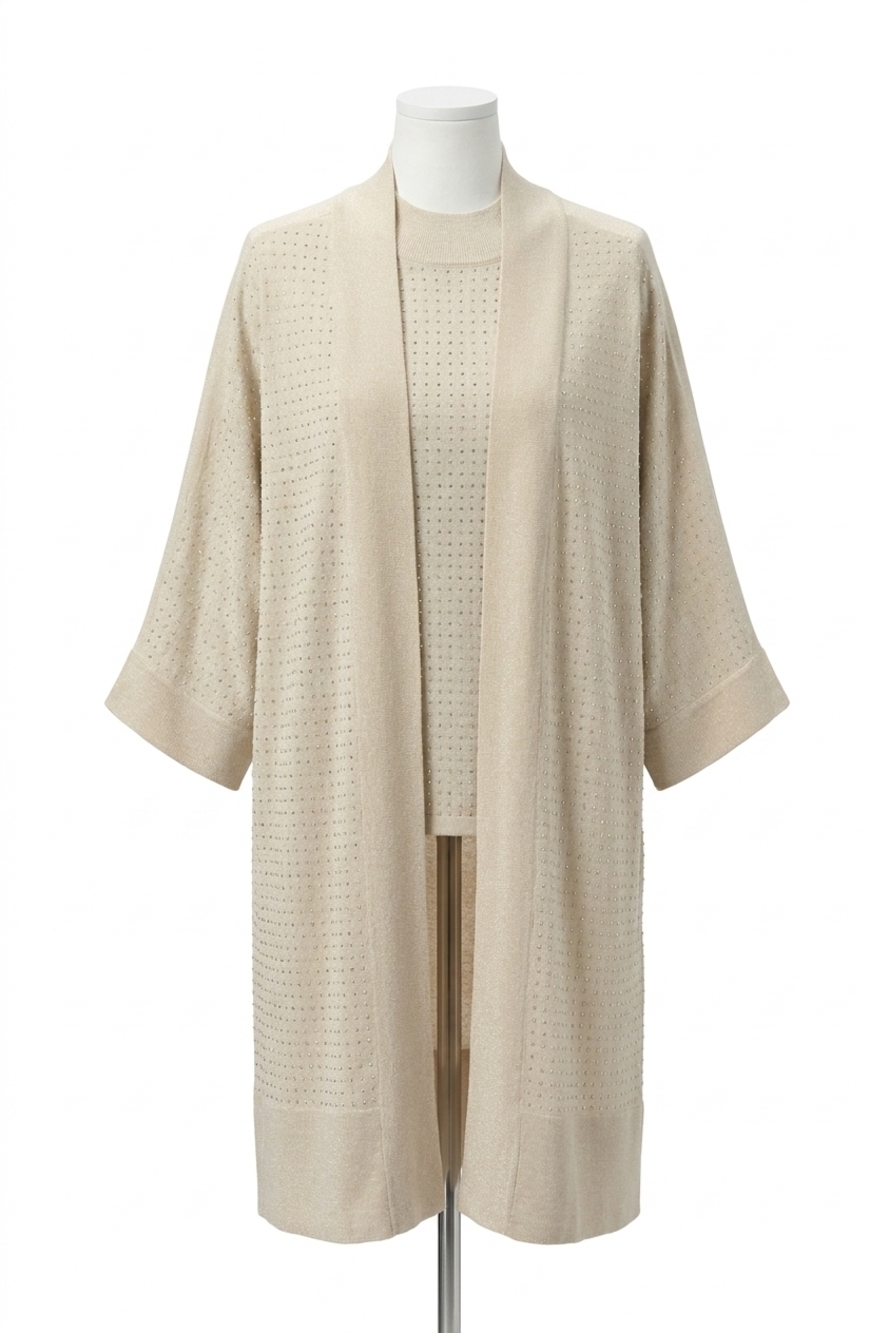 NEW JOSEPH RIBKOFF sweater knit cover up with iron on detail in beige